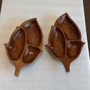 Mango Wood Leaf-shaped Candy Tray 2 Pcs. NOS